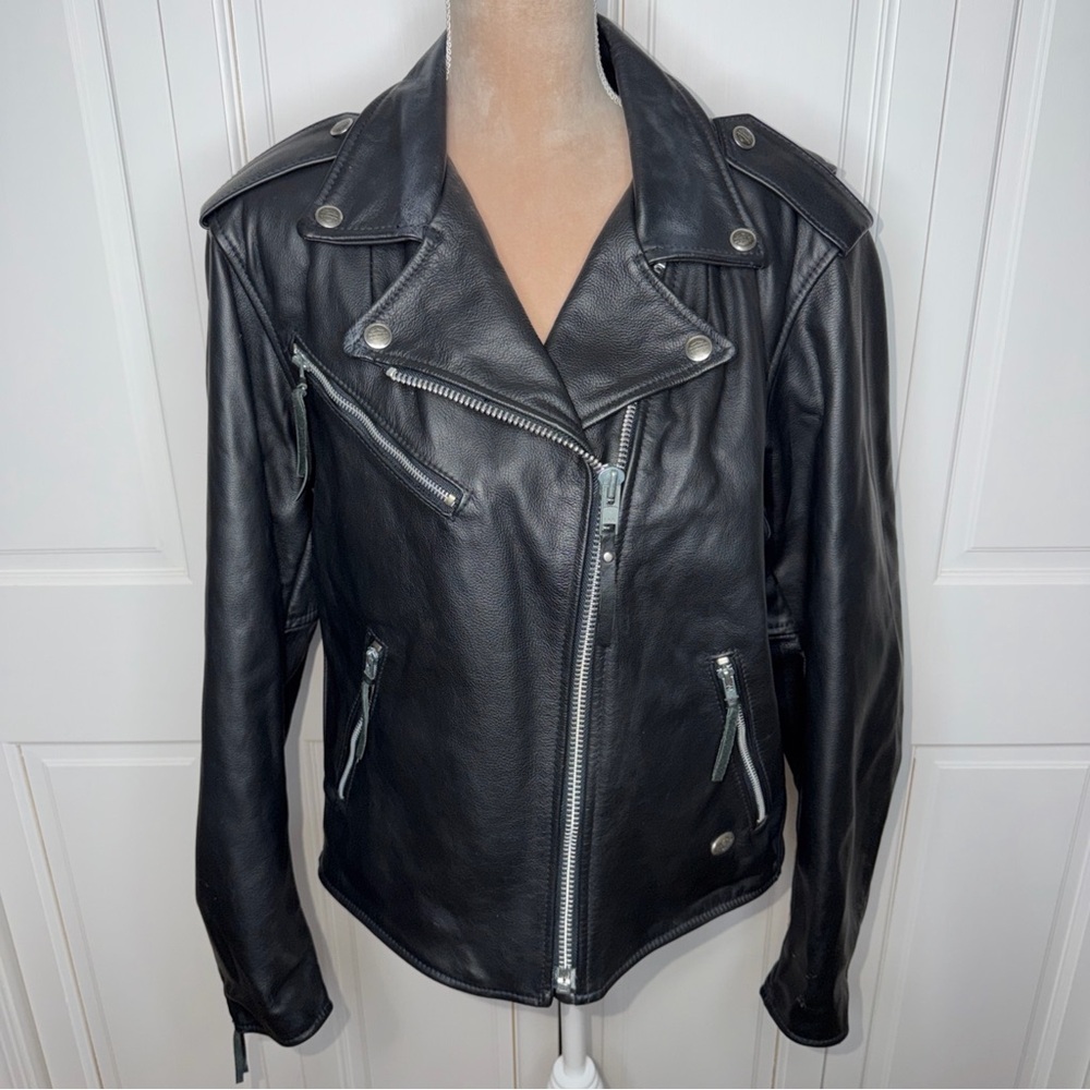 Harley-Davidson Black Leather Jacket Women’s Large Motorcycle Biker Moto USA Y2K